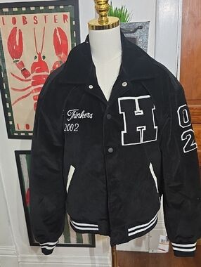 Hudson Free Thinker Black & White Varsity Bomber Jacket with 'H' Patch Nwt Small